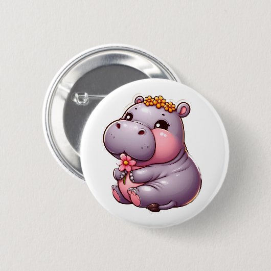 Badge Rond 5 Cm Bouton Hippo bébé mignon (Devant & derrière)