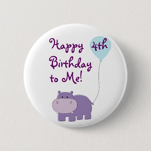 Badge Rond 5 Cm Bouton Hippo Birthday (Devant)