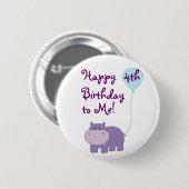 Badge Rond 5 Cm Bouton Hippo Birthday (Devant & derrière)