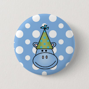 Badge Rond 5 Cm Bouton Hippo bleu