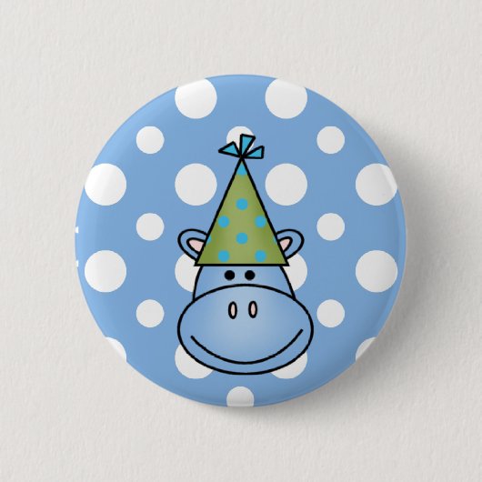 Badge Rond 5 Cm Bouton Hippo bleu (Devant)