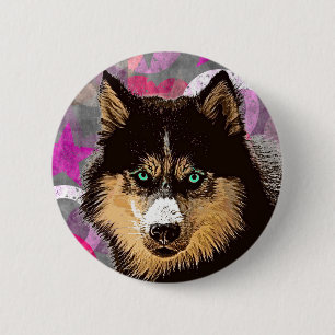 Badge Rond 5 Cm Bouton Husky Sibérien