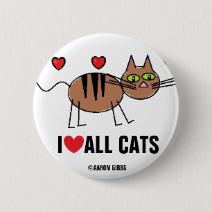 Badge Rond 5 Cm Bouton J'aime tous les chats