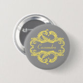 Badge Rond 5 Cm Bouton jaune Chic Damask (Devant & derrière)