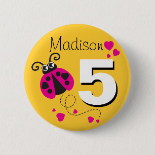 Badge Rond 5 Cm Bouton jaune rose nommé de 5ème anniversaire de