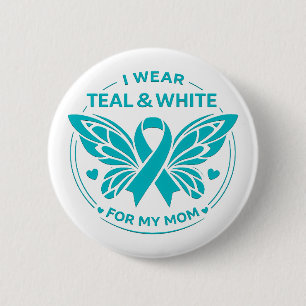 Badge Rond 5 Cm Bouton Je Porte le Turquoise & Blanc pour Ma Mère