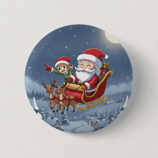 Badge Rond 5 Cm Bouton joli Noël Chibi Père Noël et elfe