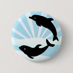 Badge Rond 5 Cm Bouton Joyeux dauphins et soleil