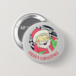 Badge Rond 5 Cm Bouton Joyeux Noël Père Noël éméché