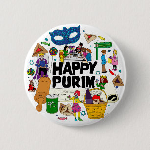 Badge Rond 5 Cm Bouton Joyeux Purim