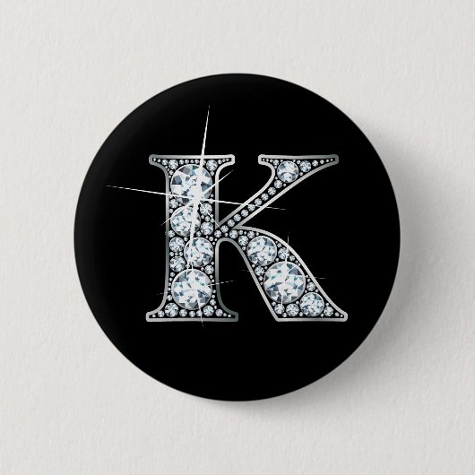 Badge Rond 5 Cm Bouton "K" Faux-"Diamond Bling" (Devant)