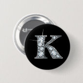 Badge Rond 5 Cm Bouton "K" Faux-"Diamond Bling" (Devant & derrière)