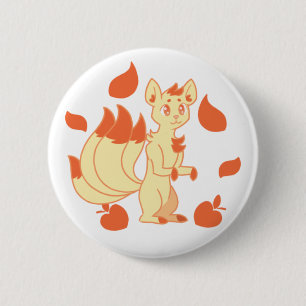 Badge Rond 5 Cm Bouton kitsune pêche crème dans les feuilles d'aut
