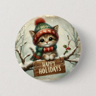 Badge Rond 5 Cm Bouton Kitty de Noël