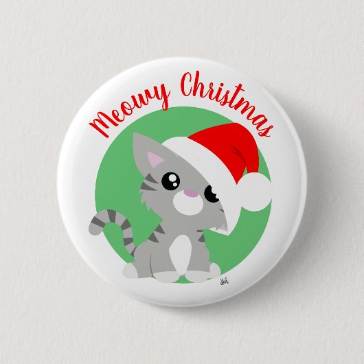 Badge Rond 5 Cm Bouton Kitty de Noël Grey Meowy (Devant)