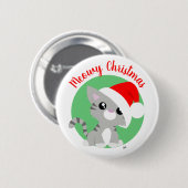 Badge Rond 5 Cm Bouton Kitty de Noël Grey Meowy (Devant & derrière)