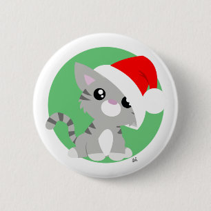 Badge Rond 5 Cm Bouton Kitty de Noël gris