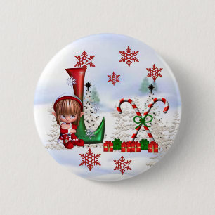 Badge Rond 5 Cm Bouton L de Noël de monogramme