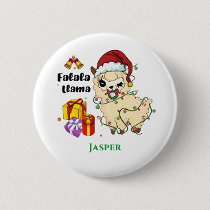 Badge Rond 5 Cm Bouton Lama de Noël