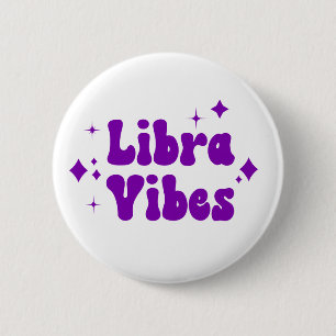 Badge Rond 5 Cm Bouton Libra Vibes Zodiac Astrologie Purple Stars