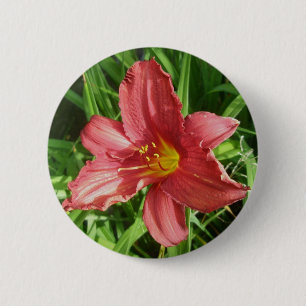 Badge Rond 5 Cm Bouton Lily rouge rouillé