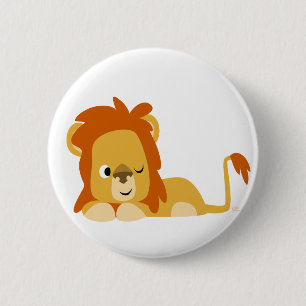 Badge Rond 5 Cm Bouton Lion de caricature mignonne Awake