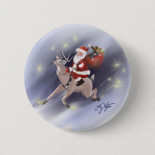 Badge Rond 5 Cm Bouton Livres père Noël