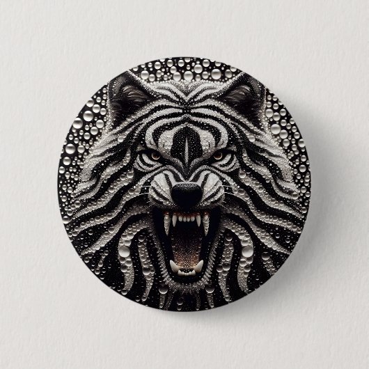 Badge Rond 5 Cm Bouton Loup noir et argent (Devant)