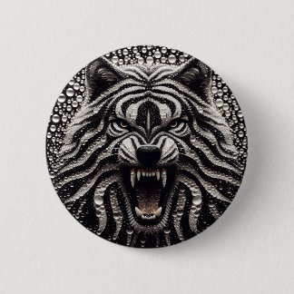 Badge Rond 5 Cm Bouton Loup noir et argent