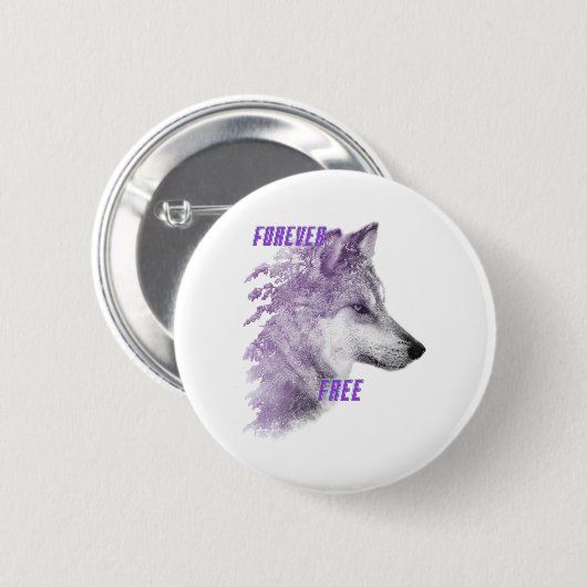 Badge Rond 5 Cm Bouton Loup Violet pour toujours libre (Devant & derrière)