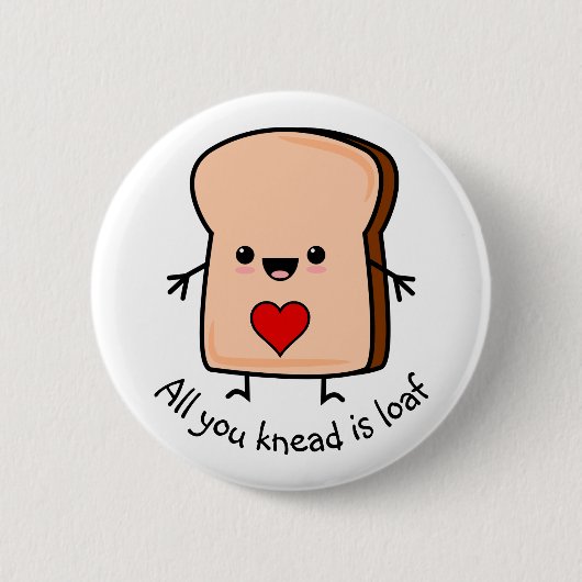 Badge Rond 5 Cm Bouton Love Heart Toast Bread (Devant)