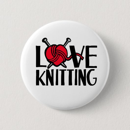 Badge Rond 5 Cm Bouton Love tricot en rouge noir blanc (Devant)