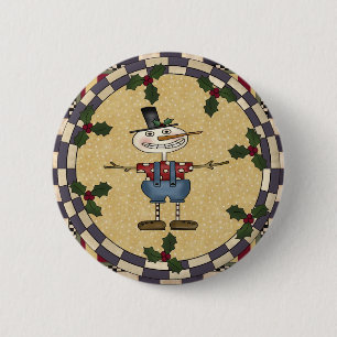 Badge Rond 5 Cm Bouton maigre de Noël de bonhomme de neige