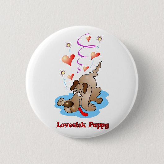 Badge Rond 5 Cm Bouton malade d'amour de chiot (Devant)