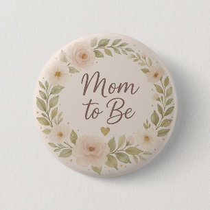 Badge Rond 5 Cm Bouton Maman à Venir Floral Pastel Moderne