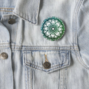 Badge Rond 5 Cm Bouton Mandala bleu et vert