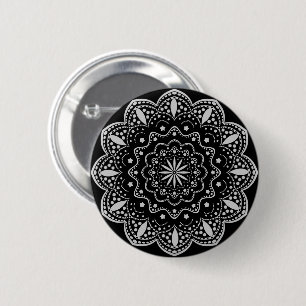 Badge Rond 5 Cm Bouton Mandala Noir et Gris