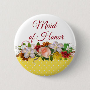Badge Rond 5 Cm Bouton Mariage de la servante d'honneur Floral Bou