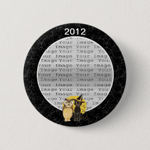 Badge Rond 5 Cm Bouton Mariage d'Halloween Chat & Owl