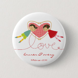 Badge Rond 5 Cm Bouton Mariage mignon caricaturé garçon fille amou