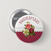 Badge Rond 5 Cm Bouton Mariage Rose BRIDESMAID (Devant & derrière)