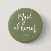 Badge Rond 5 Cm Bouton Mariage vert de la servante d'honneur Sage (Devant)