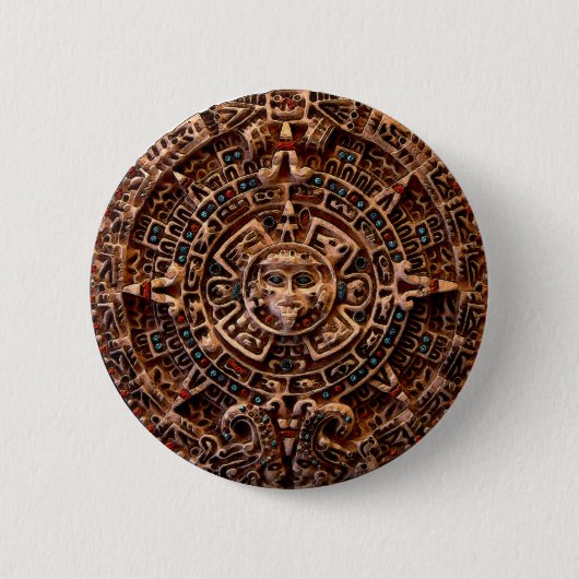 Badge Rond 5 Cm Bouton Mayan Sun-Calender "AZTECA" (Devant)