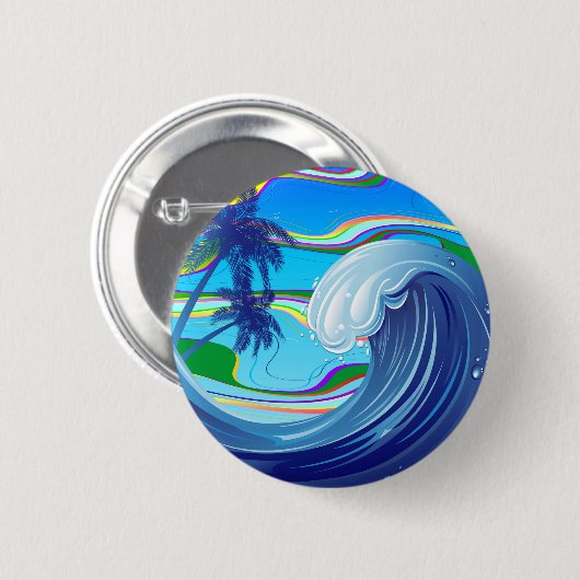 Badge Rond 5 Cm Bouton Mer Ocean Big Wave Water (Devant & derrière)