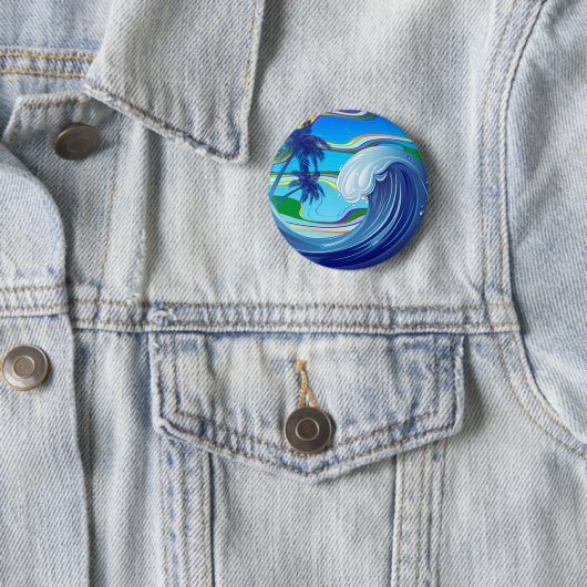 Badge Rond 5 Cm Bouton Mer Ocean Big Wave Water (En situation)