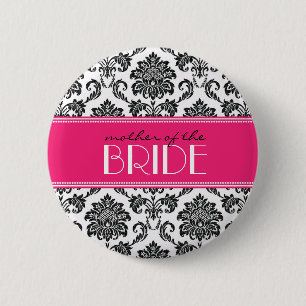 Badge Rond 5 Cm Bouton Mère de la mariée Damask à Fuchsia