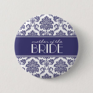 Badge Rond 5 Cm Bouton Mère de la mariée Damask en bleu