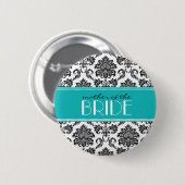Badge Rond 5 Cm Bouton Mère de la mariée Damask en Turquoise (Devant & derrière)