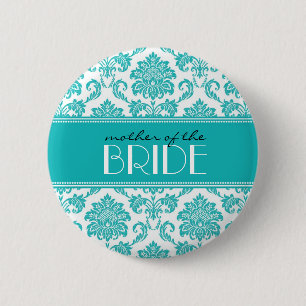 Badge Rond 5 Cm Bouton Mère de la mariée Damask en Turquoise