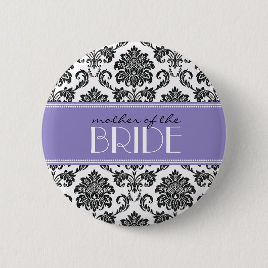 Badge Rond 5 Cm Bouton Mère de la mariée Damask en violet (Devant)